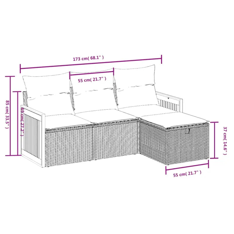 Lounge Tuinsets in Grijs met Gepoedercoat Staal en Afmetingen - Tuinsets
