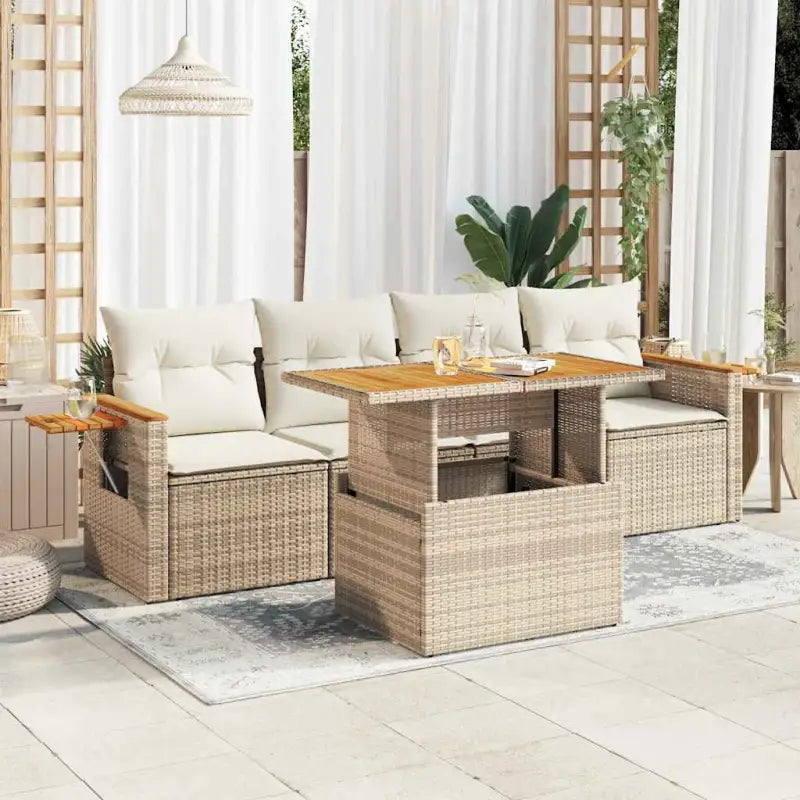 Lounge tuinsets in zwart materiaal met gepoedercoat staal en poly rattan - beige en crèmekleurig / met opbergruimte