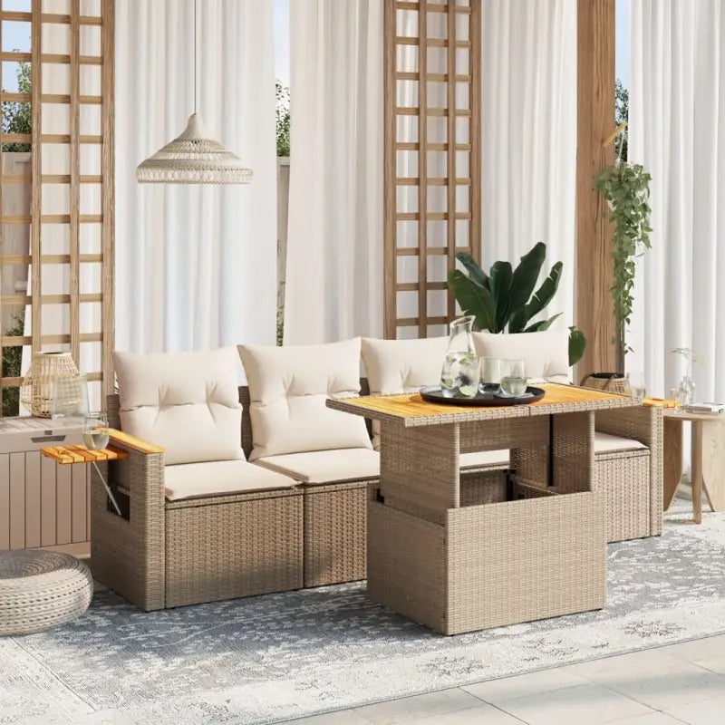 Lounge tuinsets in zwart materiaal met gepoedercoat staal en poly rattan - beige en crèmekleurig / zonder opbergruimte