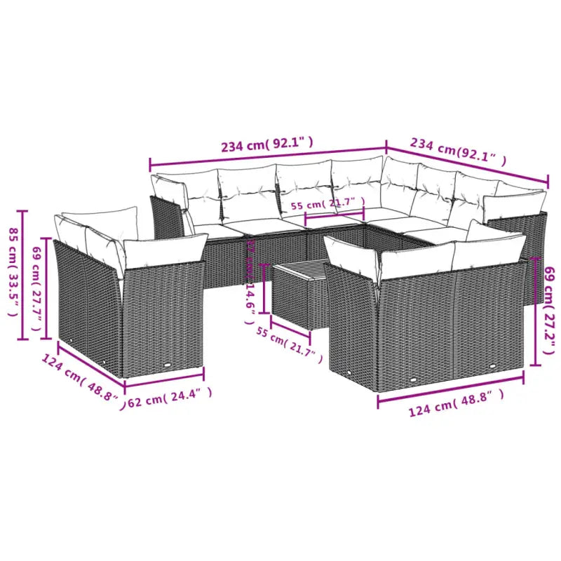 Lounge tuinsets met poly rattan en gepoedercoat staal afmetingen - Tuinsets