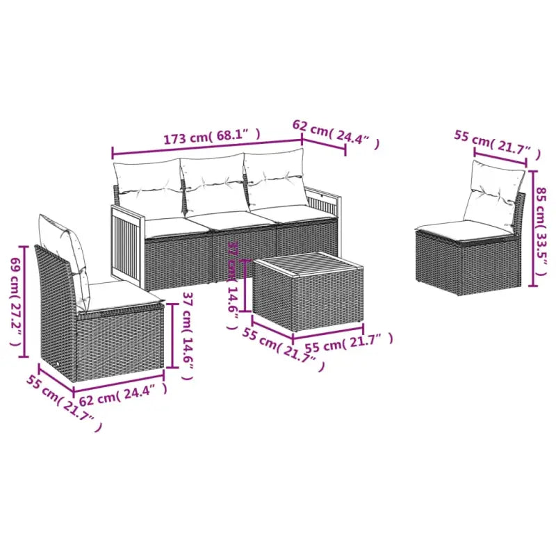 Lounge tuinsets van zwart materiaal met gepoedercoat staal en poly rattan - Tuinsets