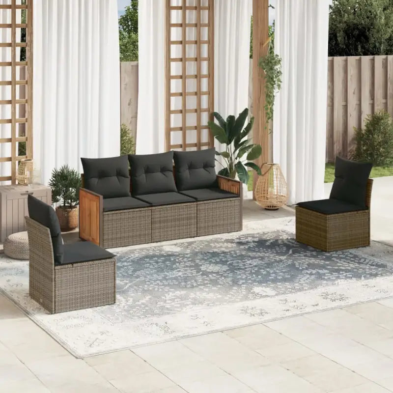Lounge tuinsets van zwart materiaal met gepoedercoat staal en poly rattan - Grijs / Zonder tafel - Tuinsets