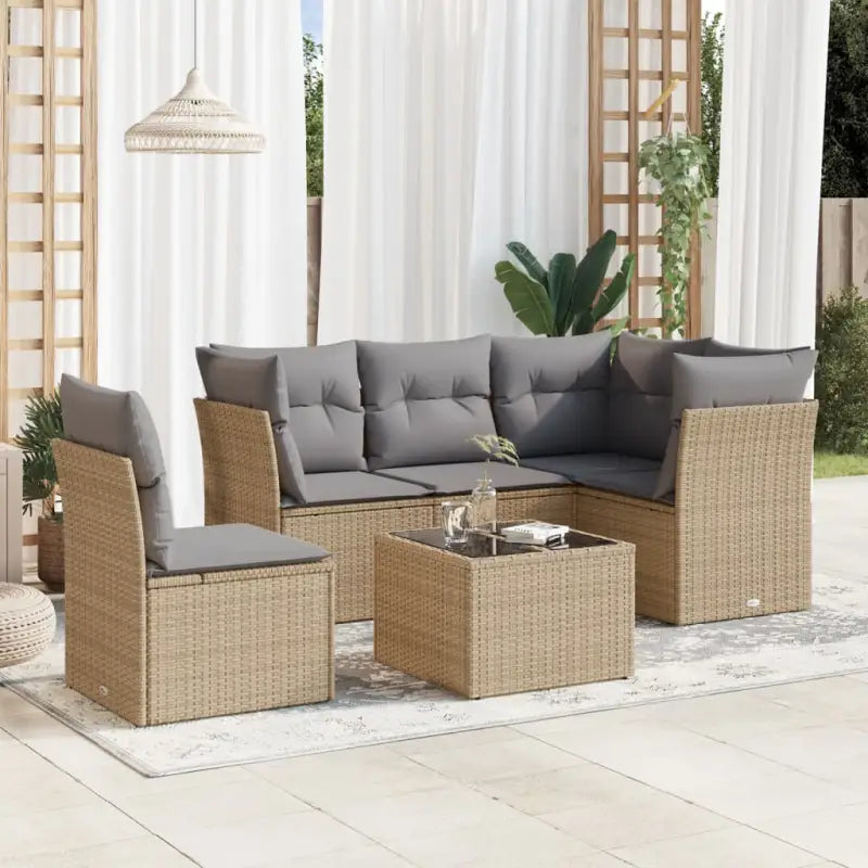 Lounge tuinstoel in beige materiaal met gepoedercoat staal afmetingen - Beige en grijs / Met tafel - Tuinsets