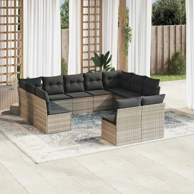 Lounge tuinstoel set met poly rattan en gepoedercoat staal - Lichtgrijs / Zonder tafel - Tuinsets