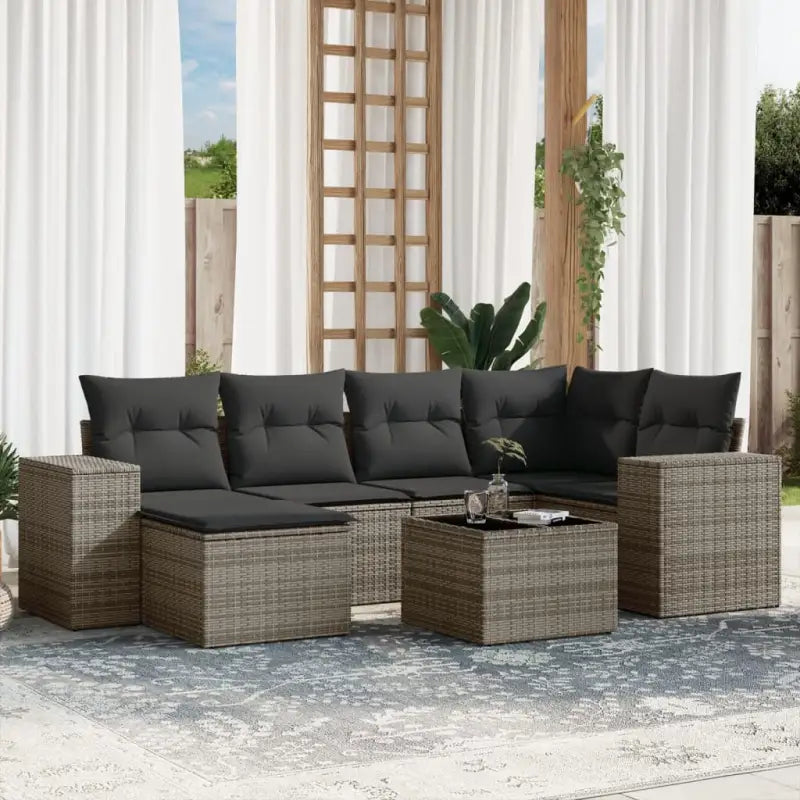 Lounge tuinstoelset in beige materiaal met gepoedercoat staal afmetingen - grijs en donkergrijs / Met tafel - Tuinsets