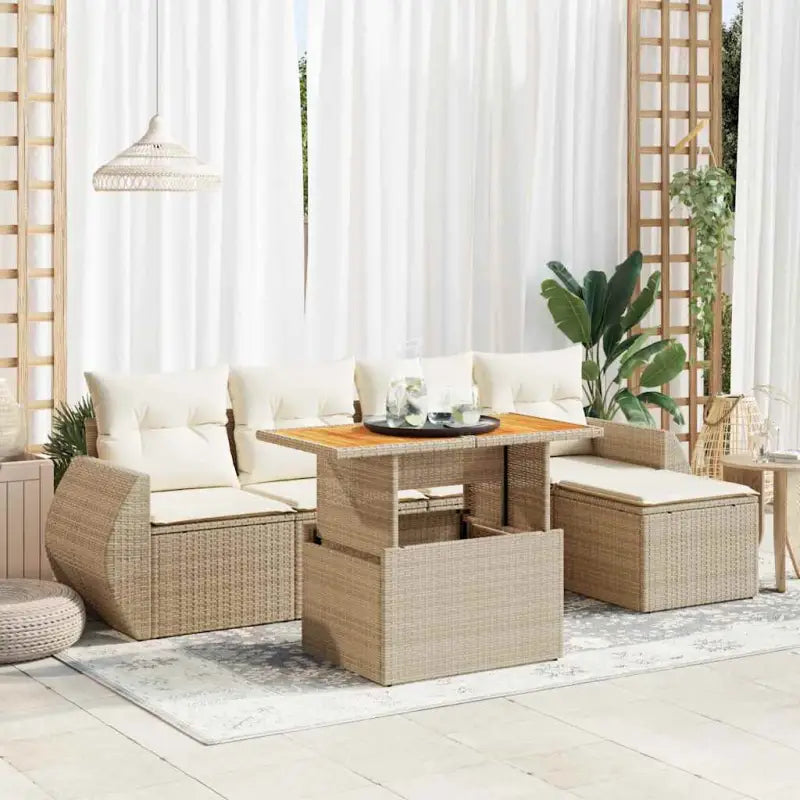 Lounge tuinstoelset in beige materiaal met gepoedercoat staal afmetingen - beige en crèmekleurig / met opbergruimte