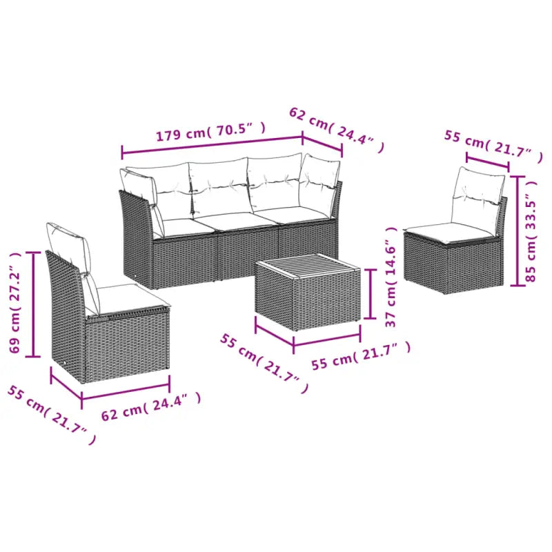 Lounge tuinstoelset met poly rattan en gepoedercoat staal afmetingen - Grijs - Tuinsets