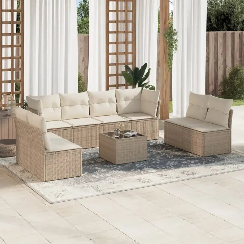 Lounge tuinstoelset van poly rattan met comfortabele zitervaring - beige en crèmekleurig / Met tafel - Tuinsets