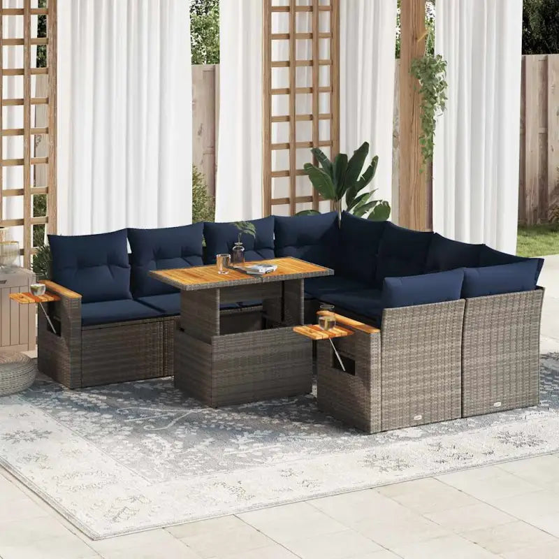 Lounge tuinstoelset van zwart materiaal en gepoedercoat staal - Grijs / met opbergruimte - Tuinsets