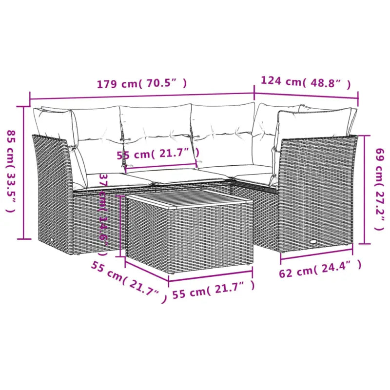 Lounge tuintafel set met gepoedercoat staal en poly rattan afmetingen - Tuinsets
