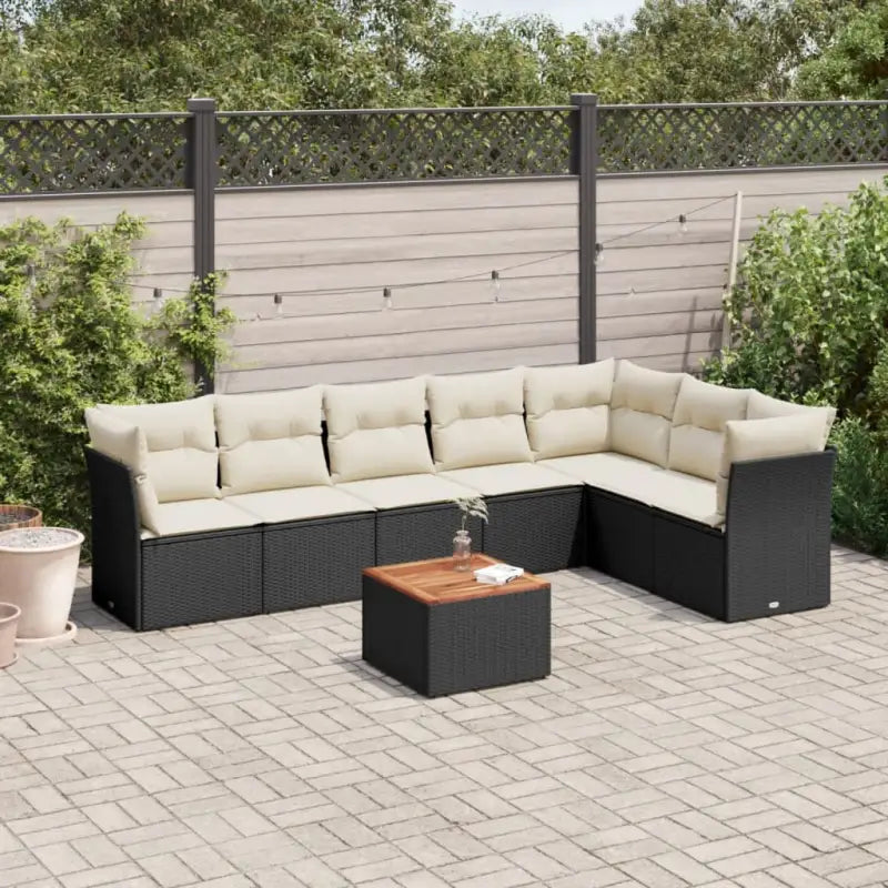 Lounge tuintafel set met poly rattan en gepoedercoat staal afmetingen - Zwart en crème - Tuinsets