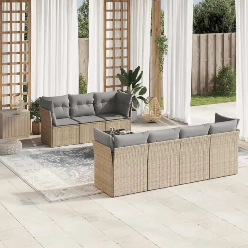 Lounge tuintafel set met waterdichte tas en zwart materiaal - Beige en grijs / 4x hoek + 3x midden + Tafel - Tuinsets