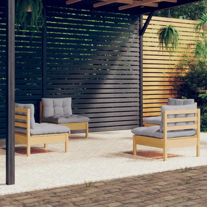 Lounge tuintafel set van massief grenenhout voor ontspannen buitenleven - Bruin en grijs - Tuinsets