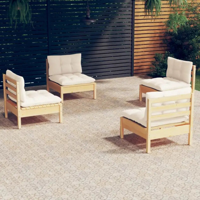 Lounge tuintafel set van massief grenenhout voor ontspannen buitenleven - Bruin en crème - Tuinsets