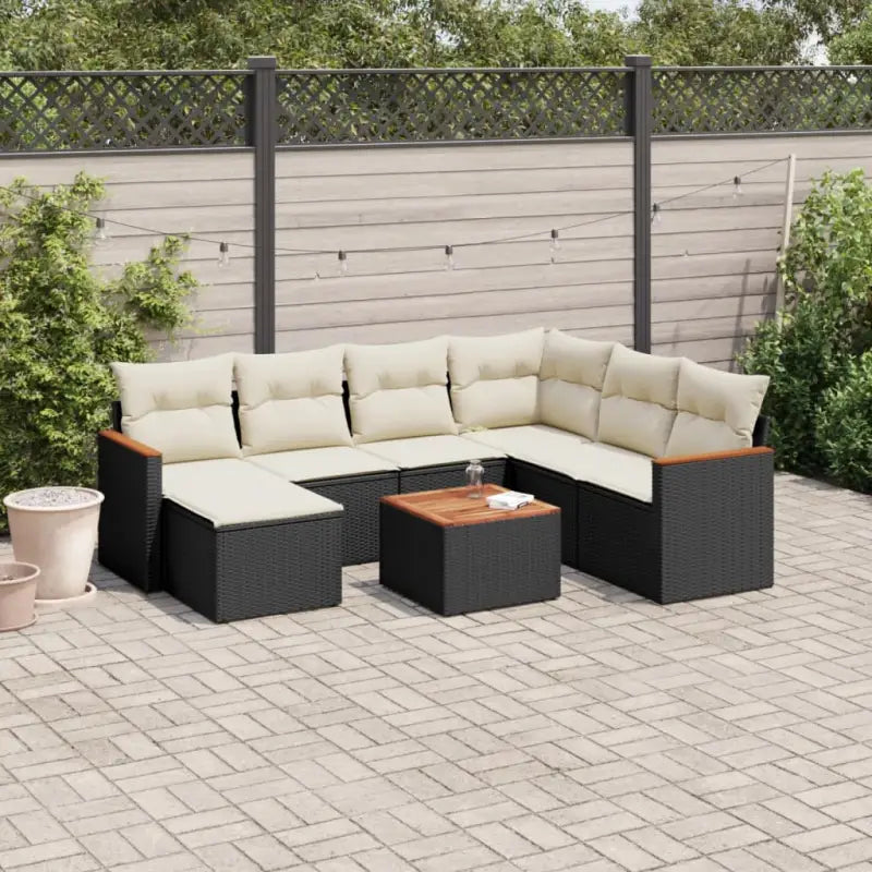 Lounge tuintafelset met beige materiaal en gepoedercoat staal afmetingen - Zwart en crème / Met tafel - Tuinsets