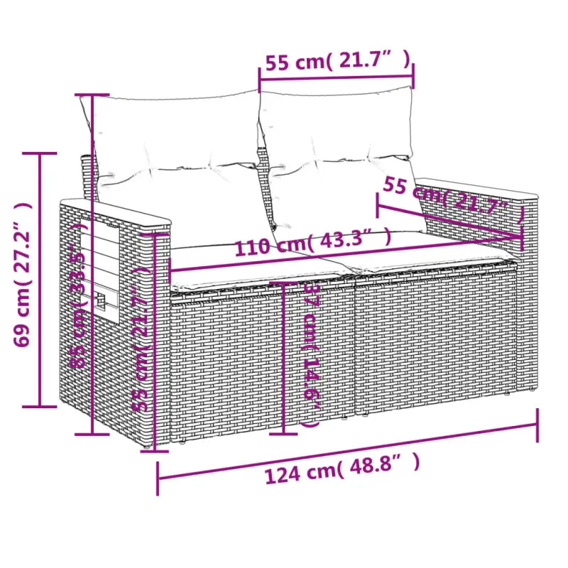 Lounge tuintafelset met poly rattan en gepoedercoat staal - Tuinsets