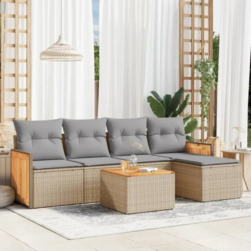 Lounge tuintafelset met zwart materiaal en gepoedercoat staal - Beige en grijs / Met tafel - Tuinsets