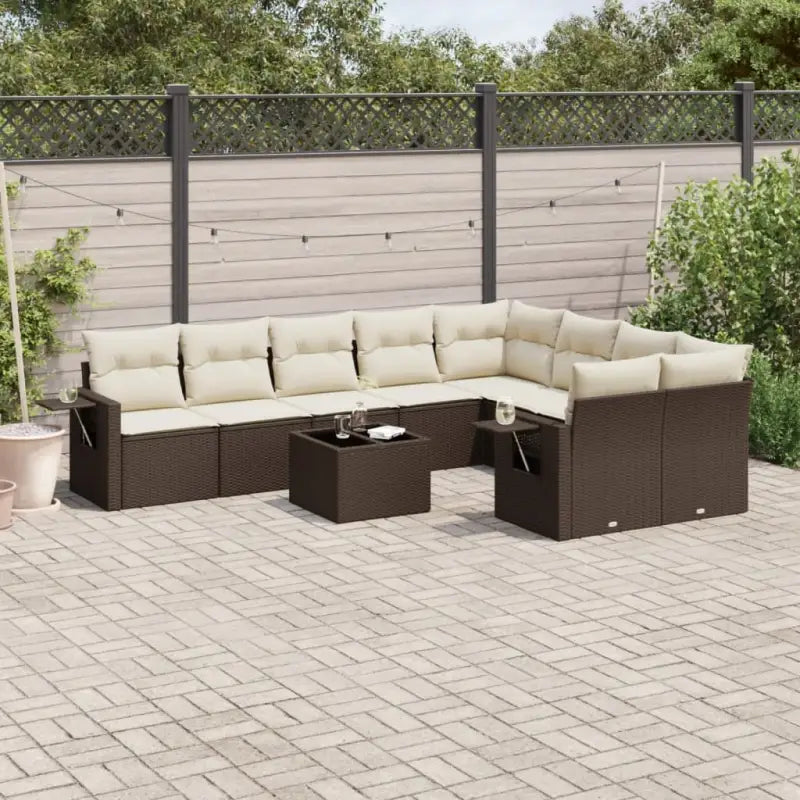 Lounge tuintafelset van gepoedercoat staal met beige materiaal - Bruin en crème / Zonder tafel - Tuinsets