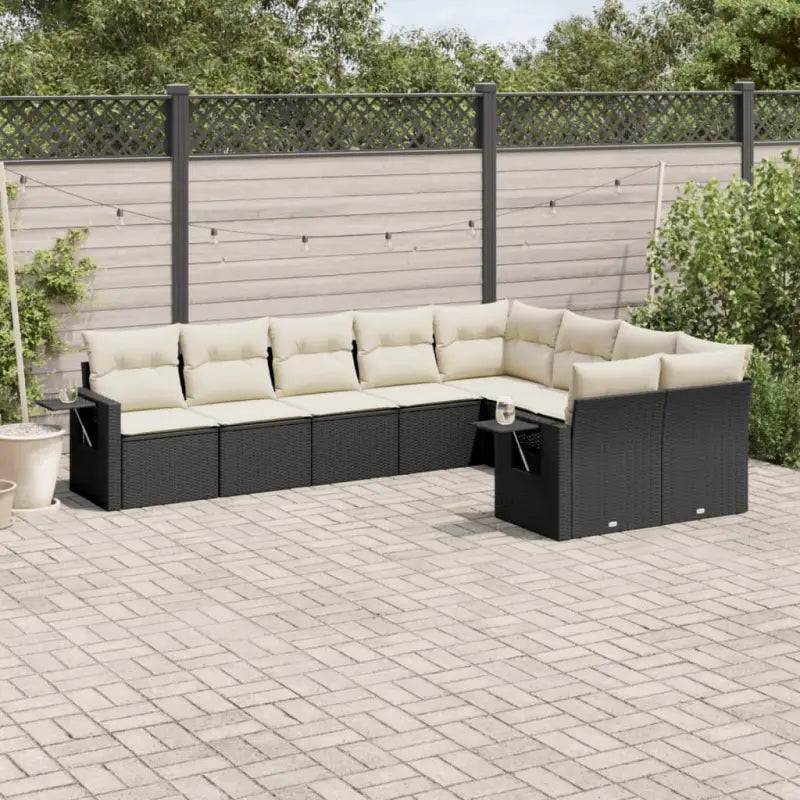 Lounge tuintafelset van gepoedercoat staal met beige materiaal - Zwart en crème / Met tafel - Tuinsets