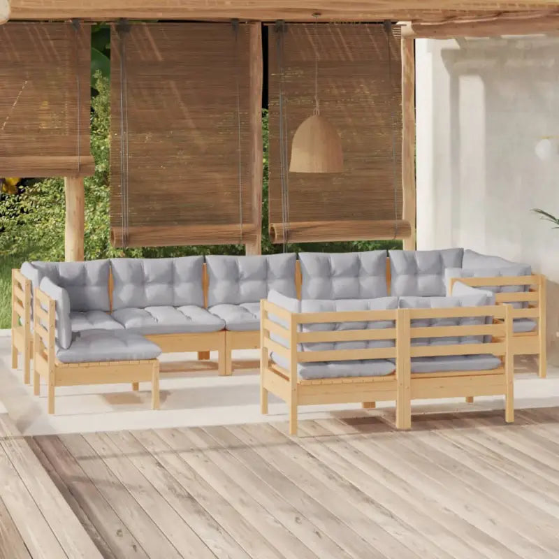 Lounge tuintafelset van massief grenenhout voor ontspanning - Bruin en grijs - Tuinsets