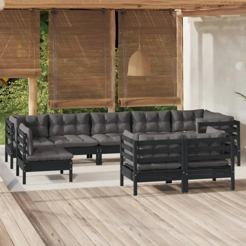 Lounge tuintafelset van massief grenenhout voor ontspanning - Zwart - Tuinsets
