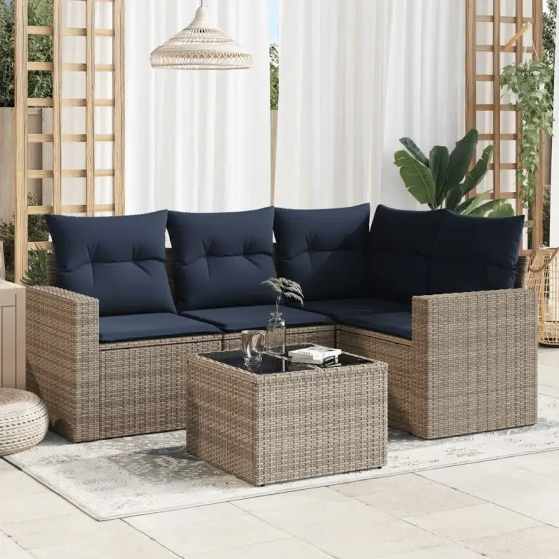 Lounge zithoek in zwart materiaal met gepoedercoat staal afmetingen - Beige en grijs / Met tafel - Tuinsets