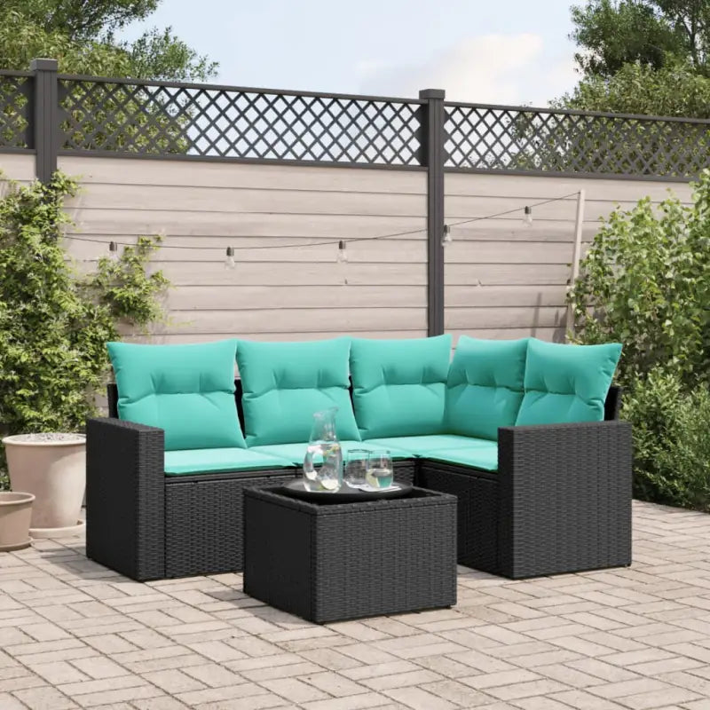 Lounge zithoek in zwart materiaal met gepoedercoat staal afmetingen - Zwart en blauw / Met tafel - Tuinsets