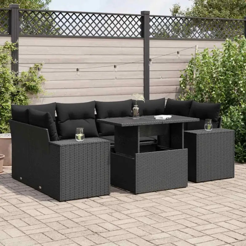 Loungebank in beige materiaal en gepoedercoat staal voor tuin en terras - Zwart / met opbergruimte - Tuinsets