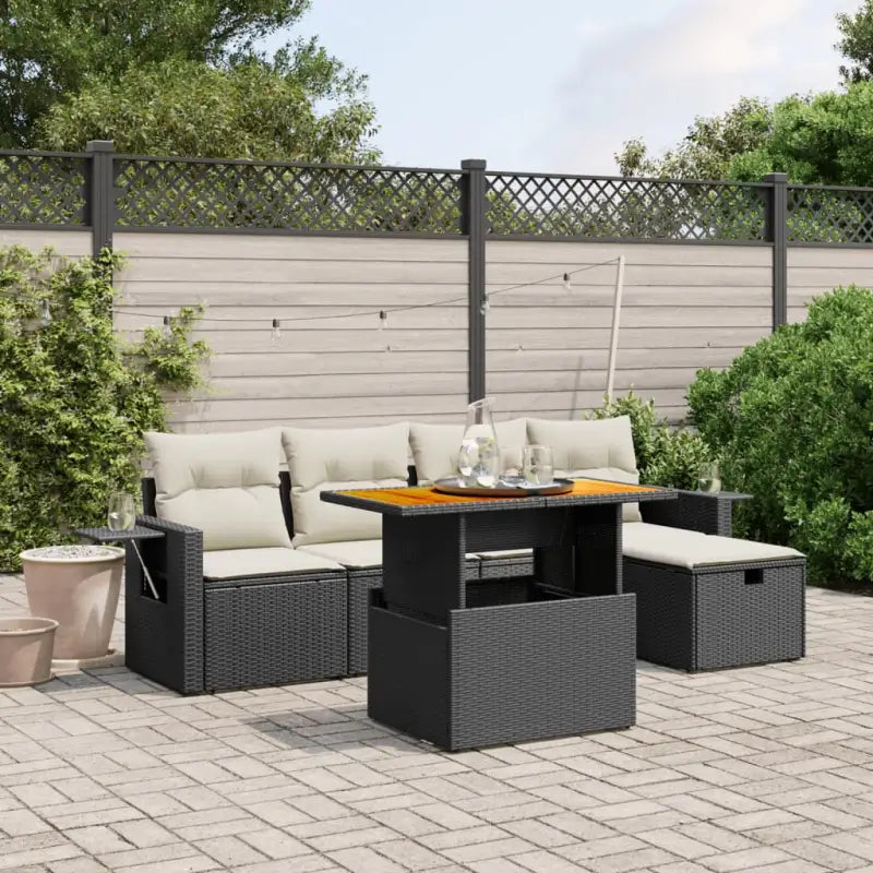 Loungebank in beige materiaal en gepoedercoat staal voor tuin en terras - Zwart en crème / zonder opbergruimte