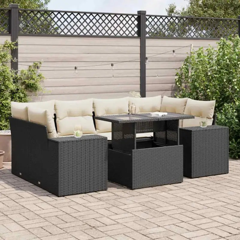 Loungebank in beige materiaal en gepoedercoat staal voor tuin en terras - Zwart en crème / met opbergruimte - Tuinsets