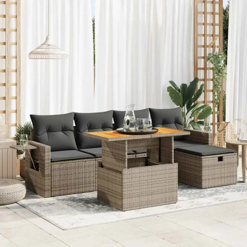 Loungebank in beige materiaal en gepoedercoat staal voor tuin en terras - Grijs / met opbergruimte - Tuinsets
