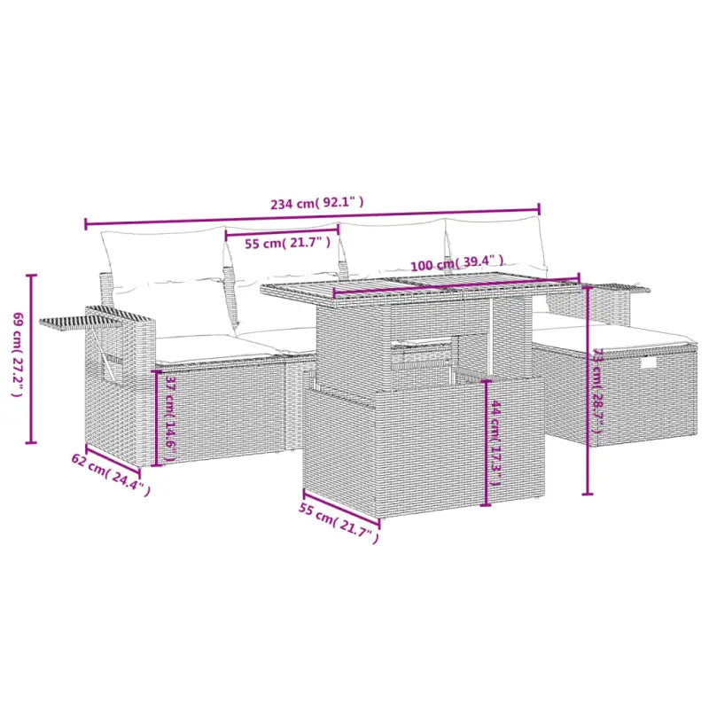 Loungebank in beige materiaal en gepoedercoat staal voor tuin en terras - Tuinsets