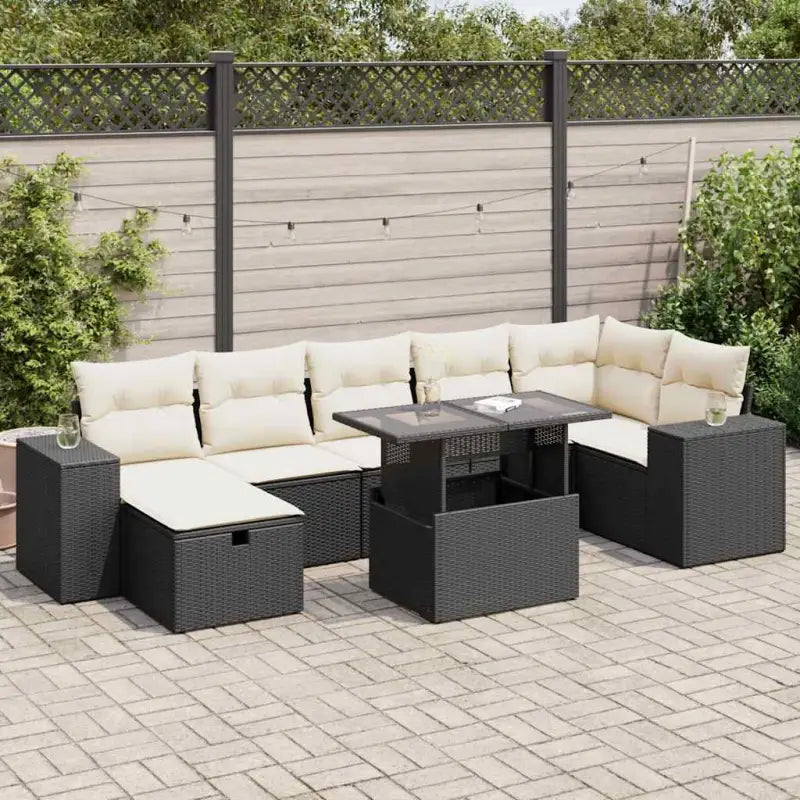 Loungebank in beige materiaal met gepoedercoat staal afmetingen - Zwart en crème / met opbergruimte - Tuinsets