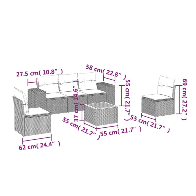 Loungebank in grijs materiaal met gepoedercoat staal afmetingen - Grijs - Tuinsets