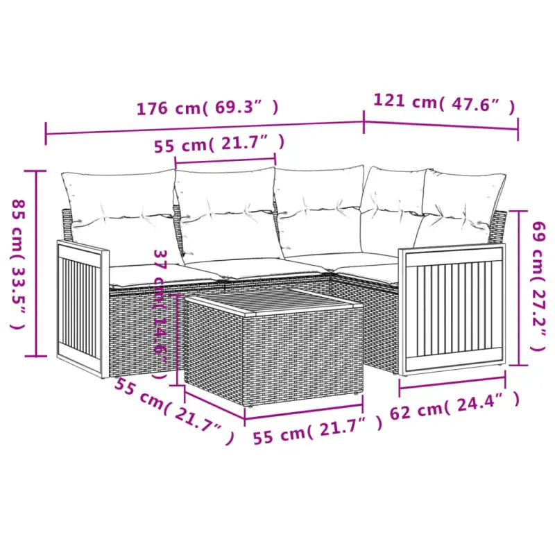Loungebank in grijs materiaal met gepoedercoat staal en waterdichte tas - Tuinsets