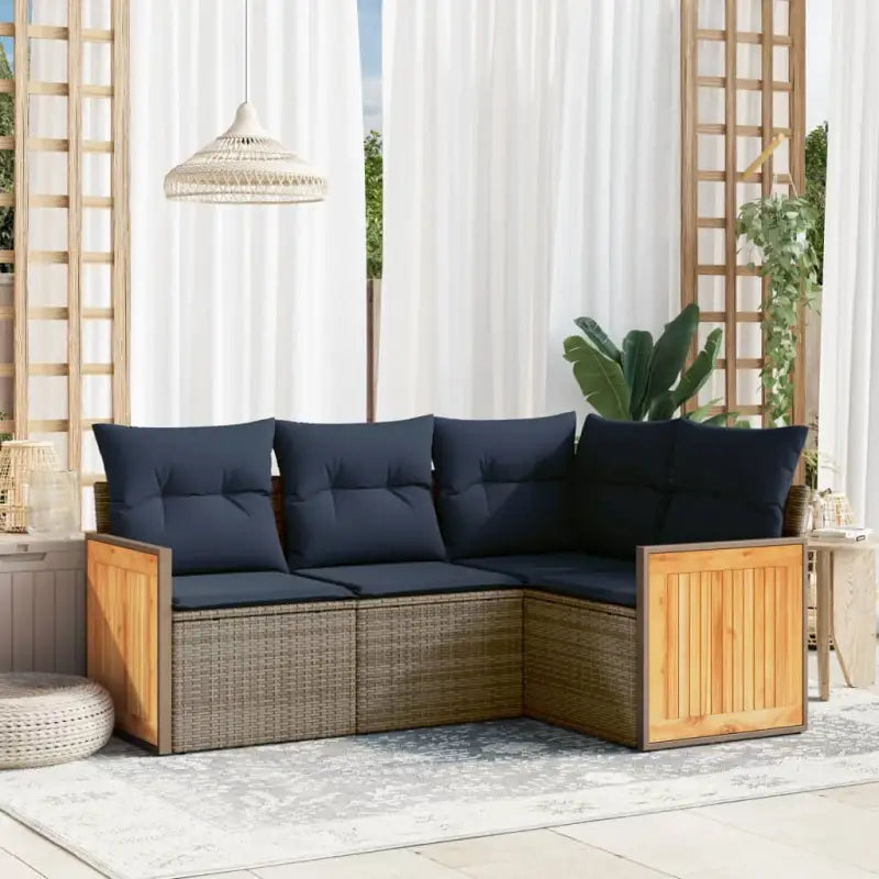 Loungebank in grijs materiaal met gepoedercoat staal en waterdichte tas - Grijs en blauw / Zonder tafel - Tuinsets
