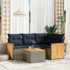 Loungebank in grijs materiaal met gepoedercoat staal en waterdichte tas - Grijs en blauw / Met tafel - Tuinsets