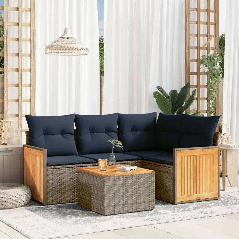 Loungebank in grijs materiaal met gepoedercoat staal en waterdichte tas - Grijs en blauw / Met tafel - Tuinsets