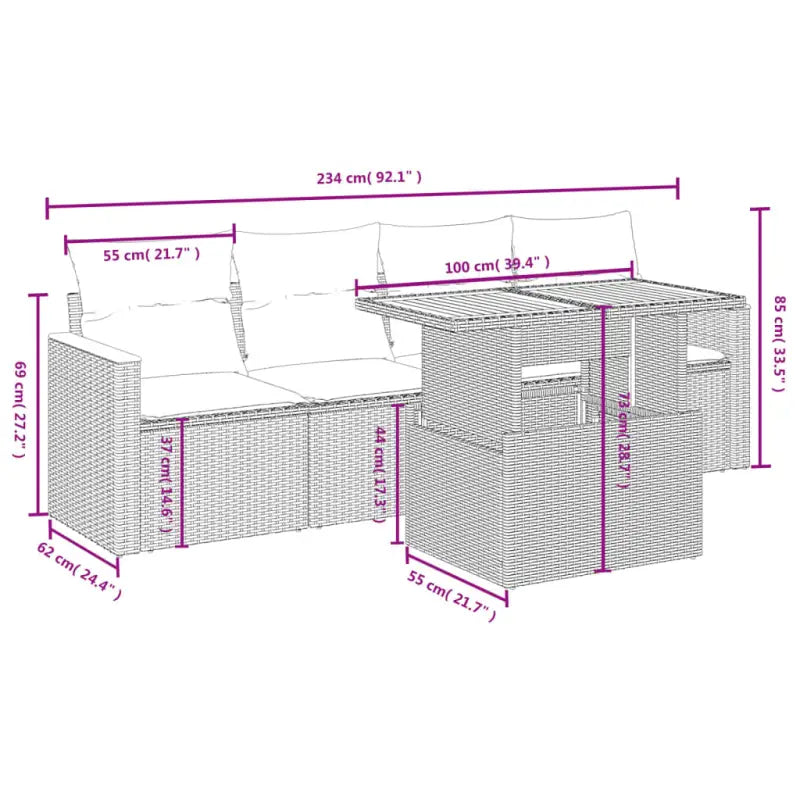 Loungebank in grijs materiaal met poly rattan en gepoedercoat staal - Grijs / zonder opbergruimte - Tuinsets