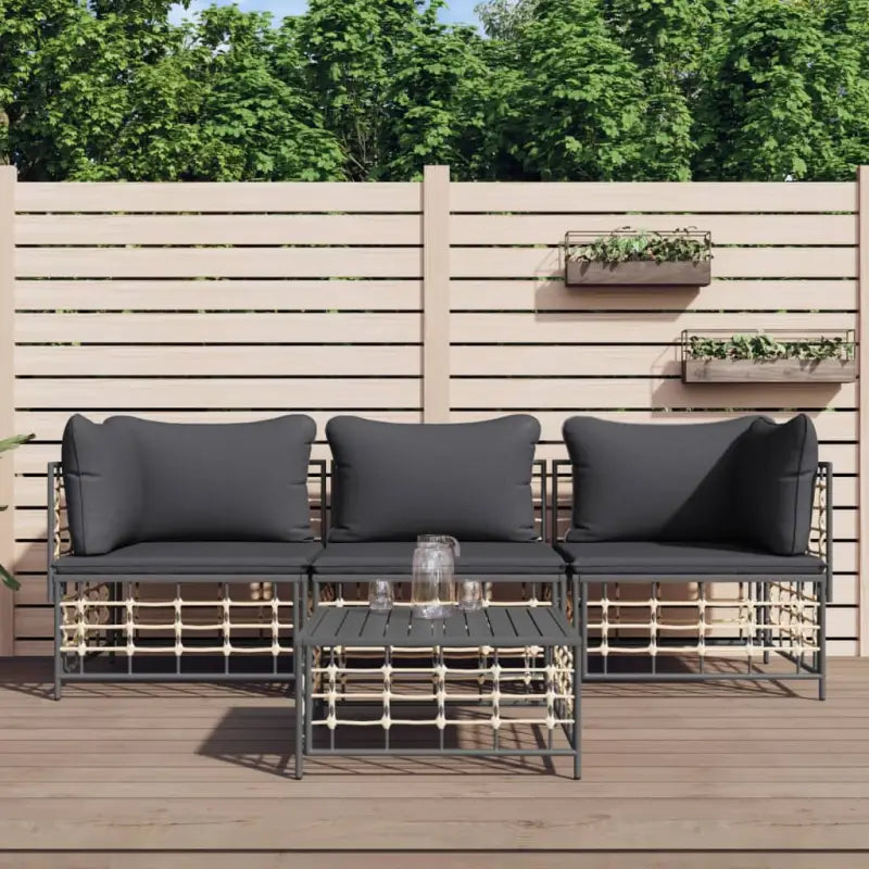 Loungebank in poly rattan en antraciet materiaal voor buitenplezier - 1 / Donkergrijs / 2x hoek + midden + Tafel