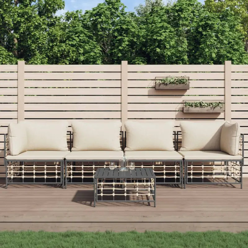 Loungebank in poly rattan en antraciet materiaal voor buitenplezier - 1 / Beige / 2x hoek + 2x midden + Tafel