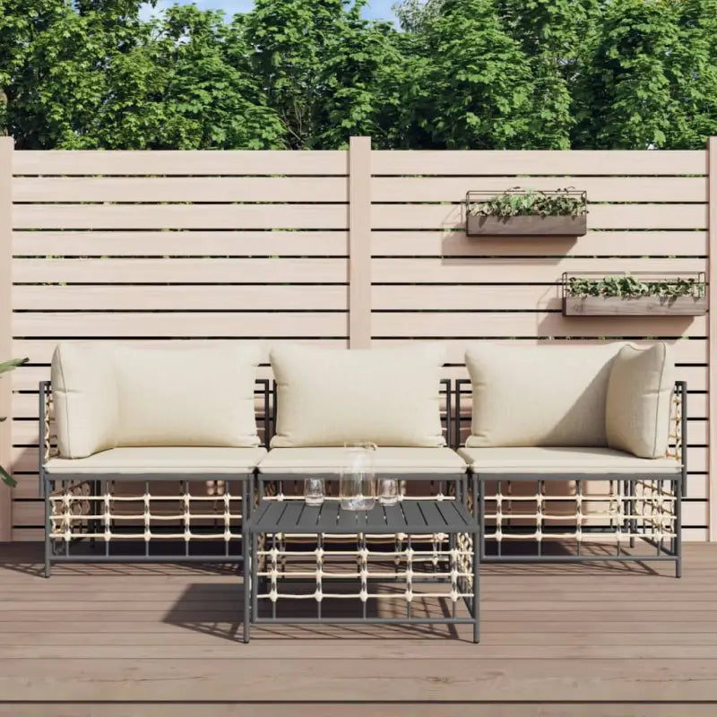 Loungebank in poly rattan en antraciet materiaal voor buitenplezier - 1 / Donkergrijs / 2x hoek + 2x midden