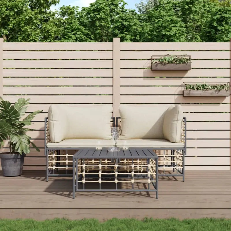 Loungebank in poly rattan en antraciet materiaal voor buitenplezier - 1 / Beige / 2x hoek + Tafel - Loungebanken