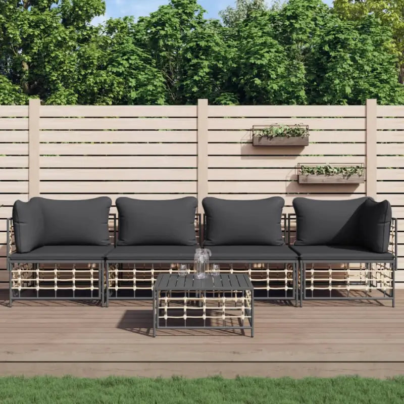 Loungebank in poly rattan en antraciet materiaal voor buitenplezier - 1 / Donkergrijs / 2x hoek + 2x midden + Tafel