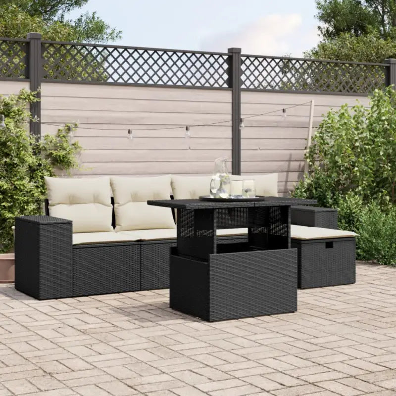 Loungebank in zwart materiaal met gepoedercoat staal afmetingen - Zwart en crème / zonder opbergruimte - Tuinsets