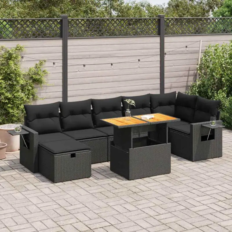 Loungebank in zwart materiaal met gepoedercoat staal Afmetingen - Zwart / Tafel + 3x hoek + 3x midden + voetensteun
