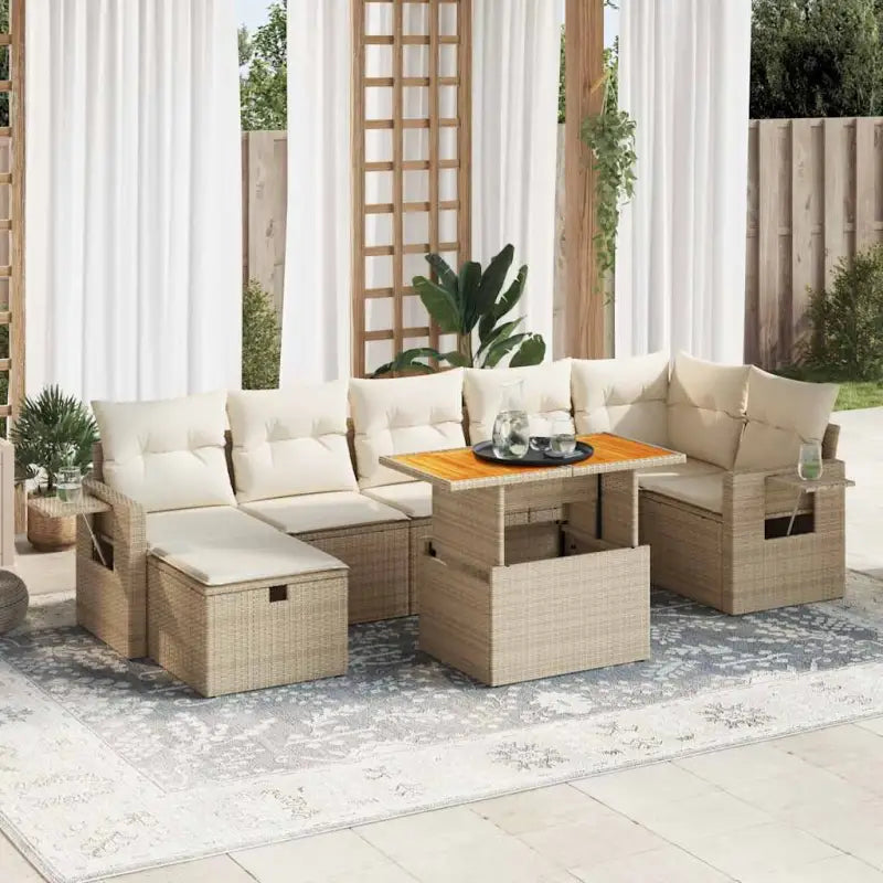 Loungebank in zwart materiaal met gepoedercoat staal Afmetingen - beige en crèmekleurig / Tafel + 3x hoek + 3x midden
