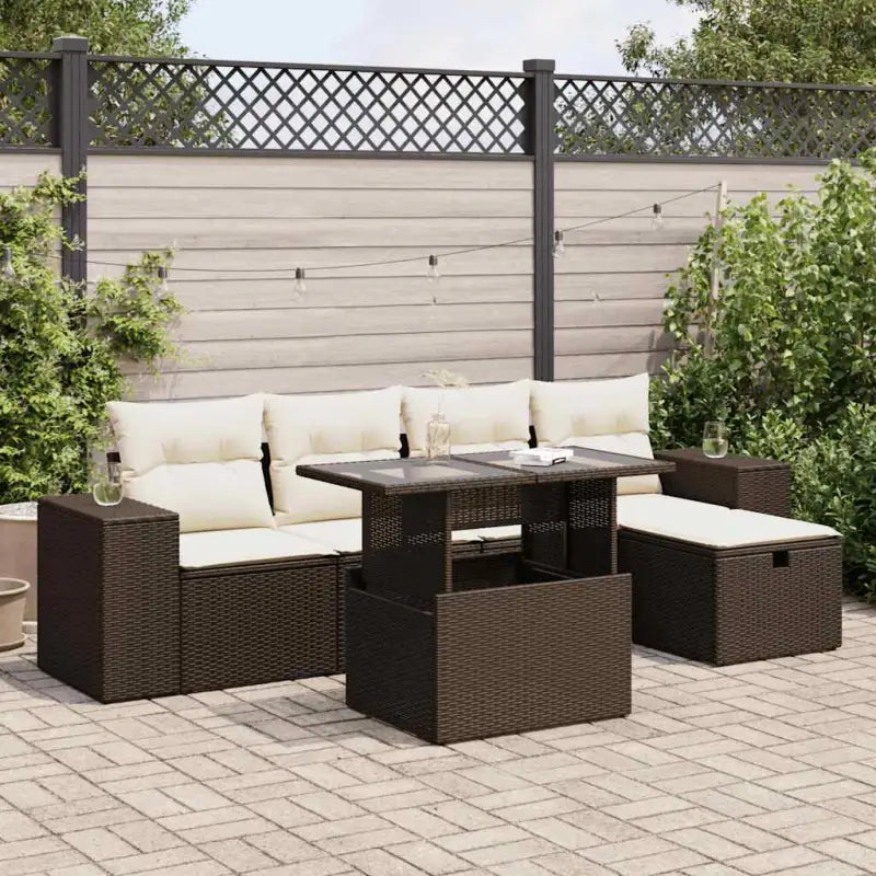 Loungebank in zwart materiaal met gepoedercoat staal afmetingen - Bruin en crème / met opbergruimte - Tuinsets