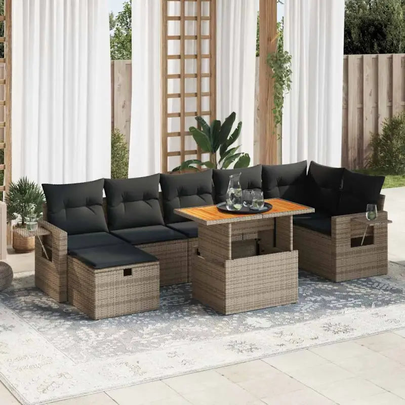 Loungebank in zwart materiaal met gepoedercoat staal Afmetingen - grijs en donkergrijs / Tafel + 3x hoek + 3x midden