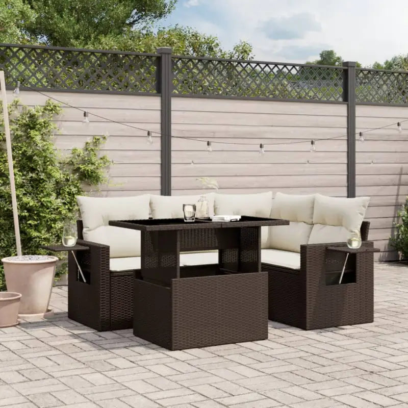 Loungebank in zwart materiaal van gepoedercoat staal met ideale afmetingen - Bruin en crème / zonder opbergruimte